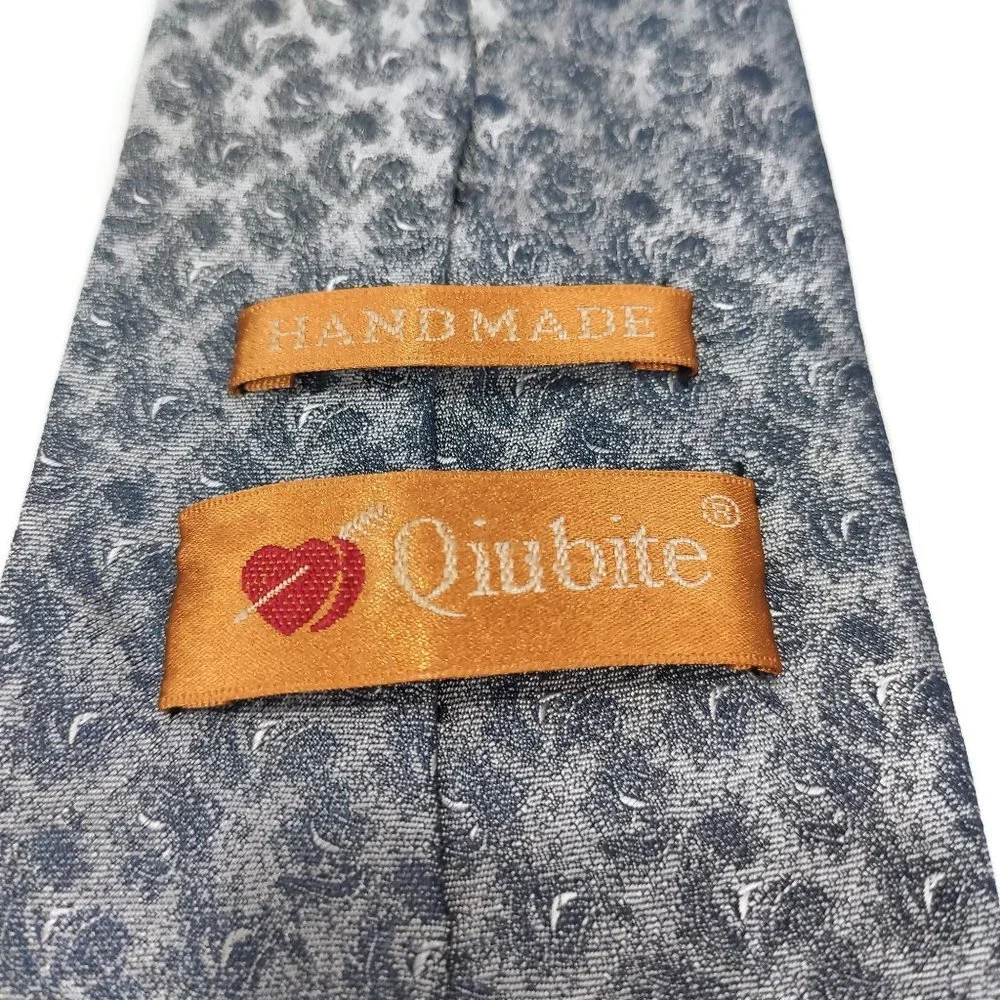Qiubite Hand Made Blue‎ Patchwork Pattern Mens Tie